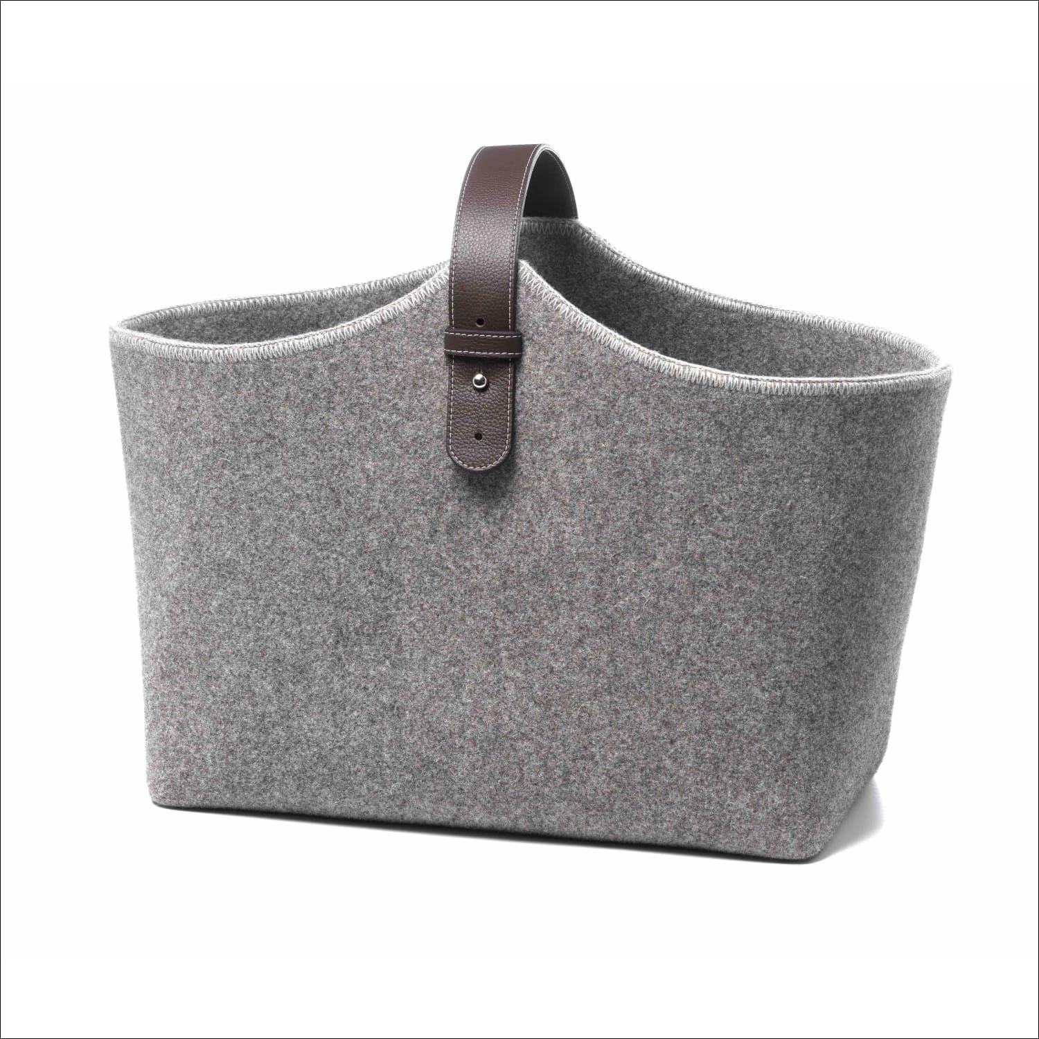 Holzkorb Loden / Leder - Steingrau