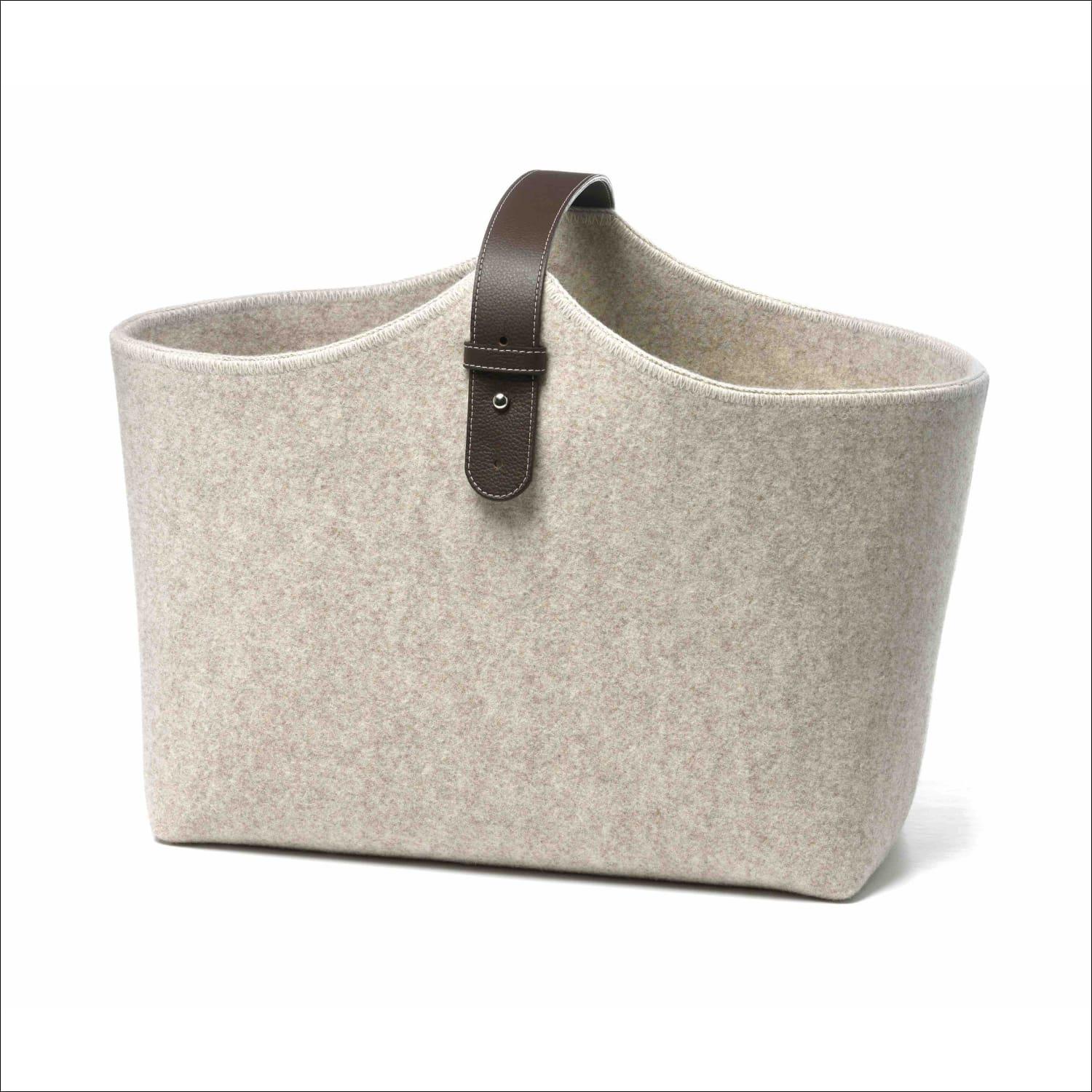 Holzkorb Loden / Leder - Beige