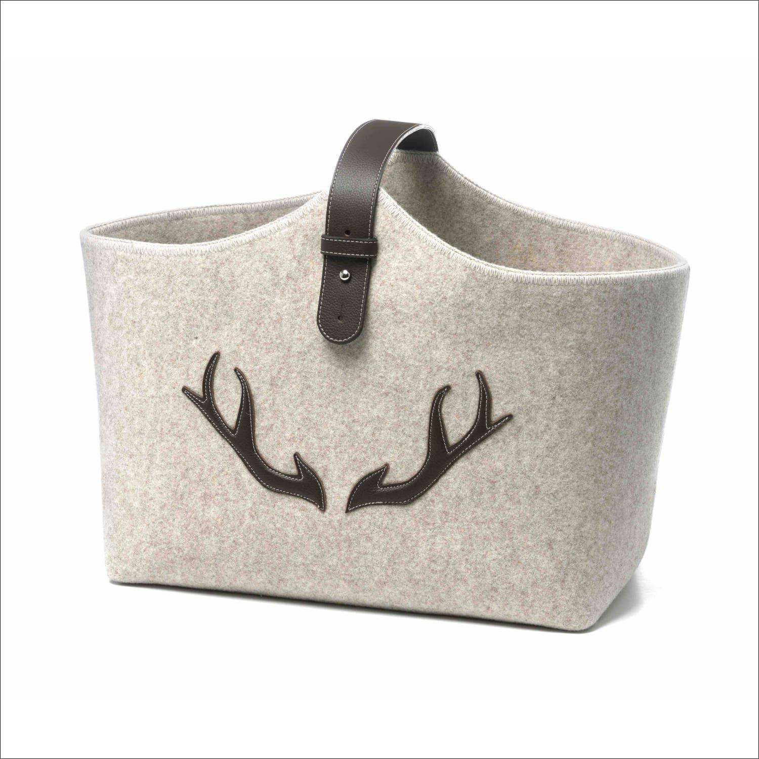 Holzkorb Loden / Leder - Beige